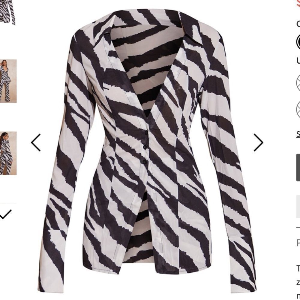 Pretty Little Thing- Black & White Zebra Stripe Button Down Top - Picture 2 of 8